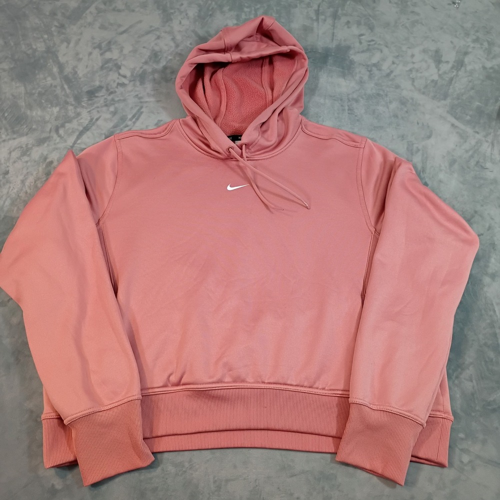 Nike Therma-FIT Hoodie Womens XL Pink Fleece Pullover Sweatshirt Thumbholes